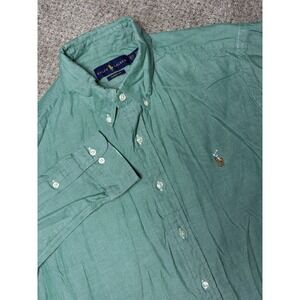Polo Ralph Lauren Mens L 16.5 36-37 Long Sleeve Button Down Shirt Solid Green